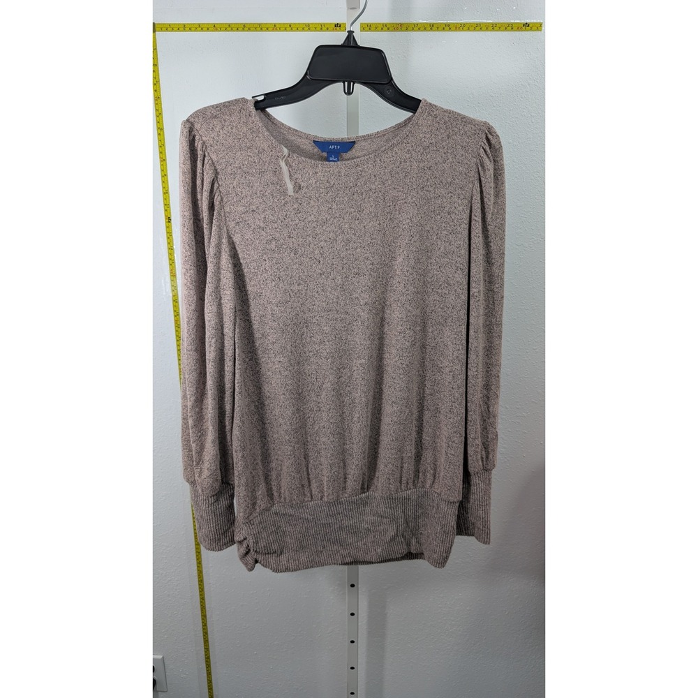 Apt. 9 Womens Rose Marl Puff Sleeve Ribbed Hem Knit Top Large 0260Q7D NEW